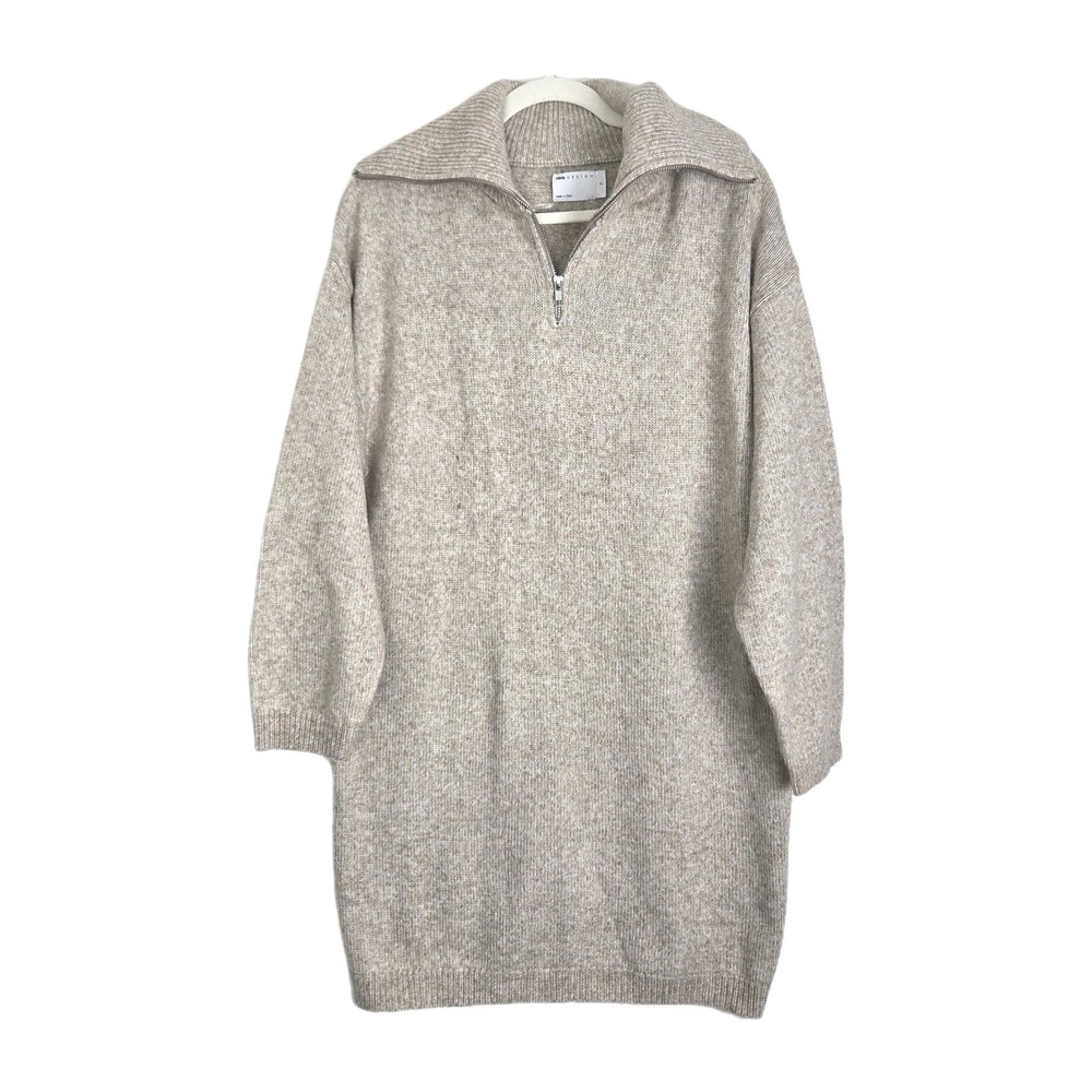 Asos Design Knitted‎ Jumper Mini Dress 1/4 Zip Oatmeal Womens Size Small - Picture 3 of 11